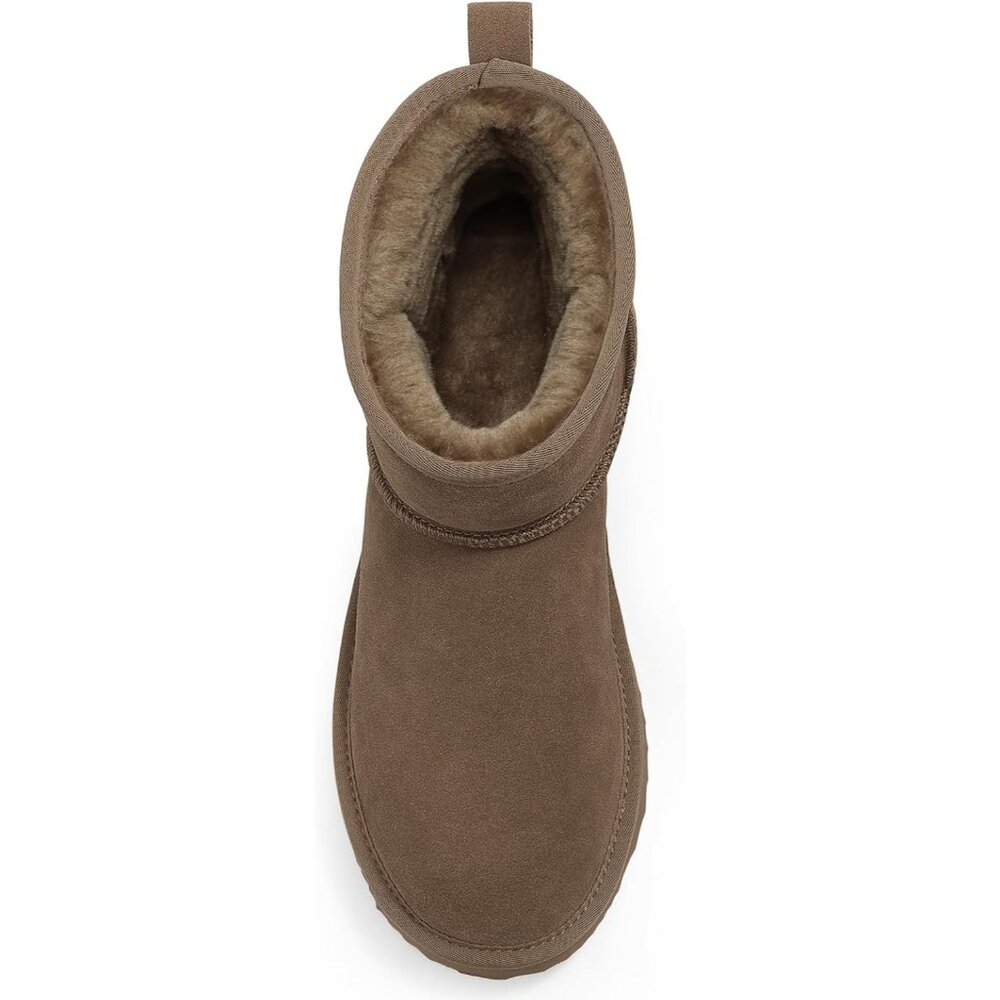 Women Genuine Suede Boots Warm Fuzzy Boots Snow Boots with Fur Lined Mocha - Picture 4 of 6